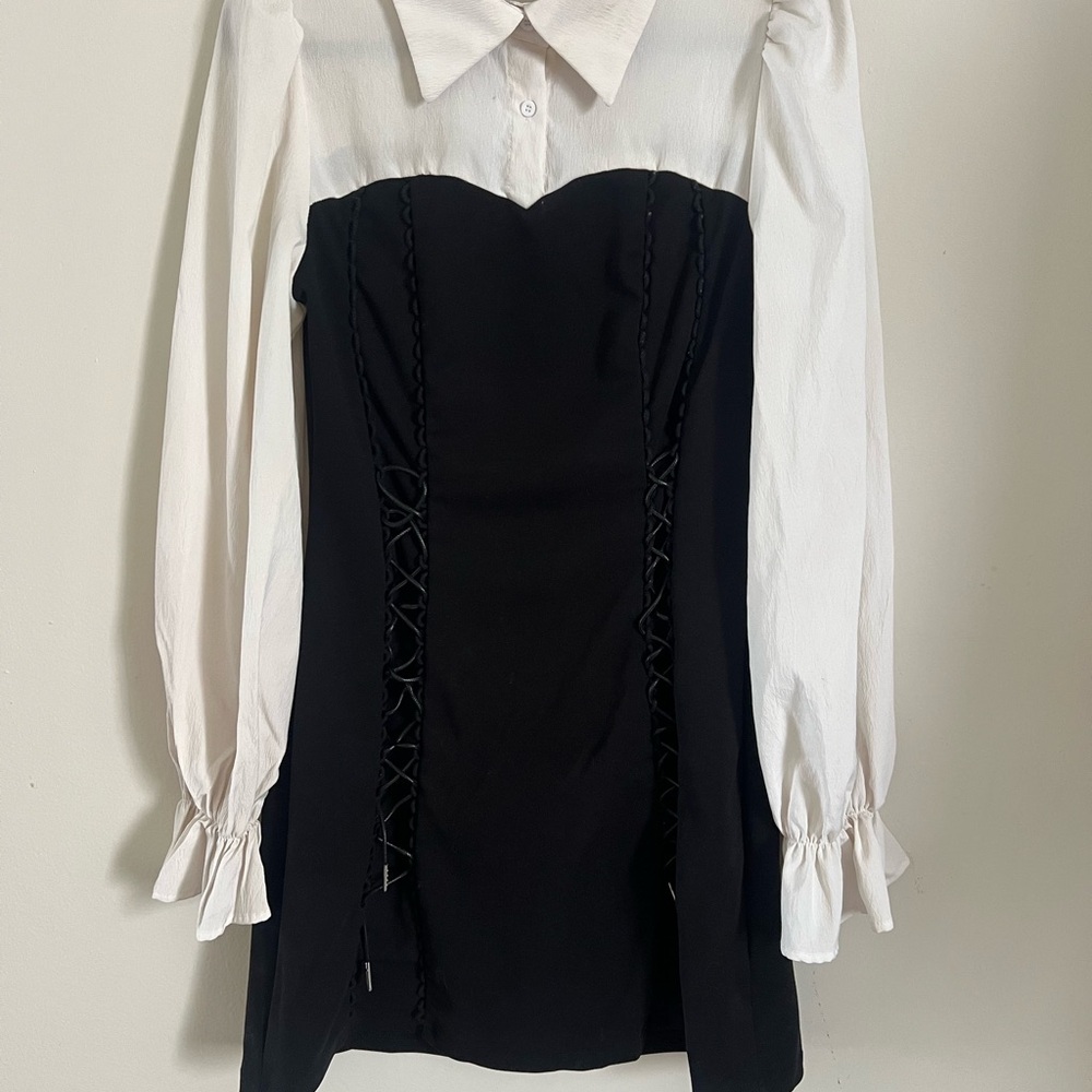 Black and White Long Sleeve Dress